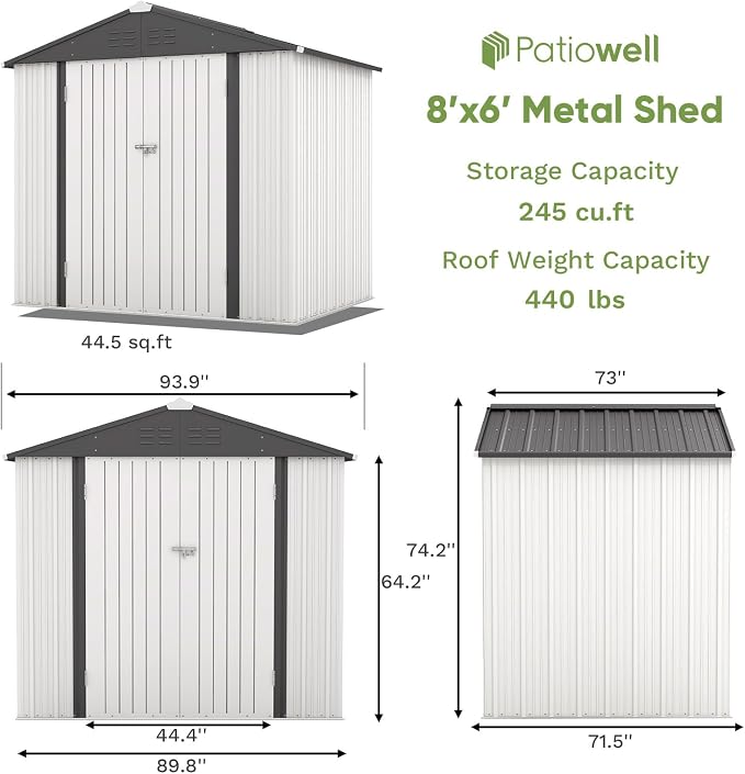 Patiowell Outdoor Storage Shed 8x6 FT, Garden Tool Storage Shed - Image 4