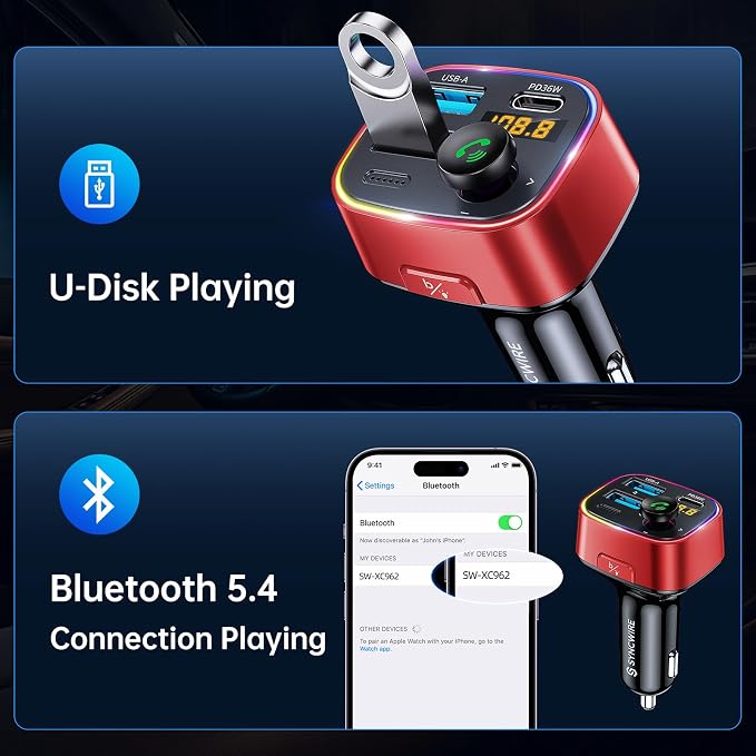 Syncwire Bluetooth 5.3 FM Transmitter Car Adapter 48W Wireless Radio Music - Image 6
