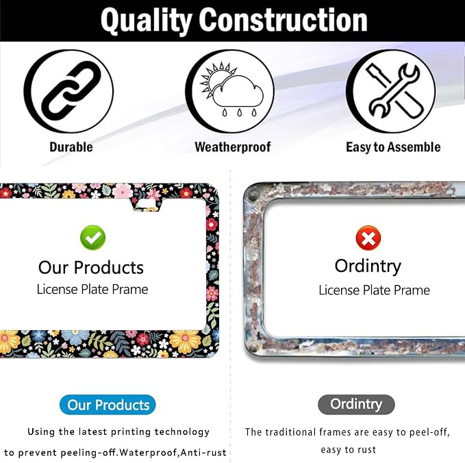 2 Pack Universal Retro Colorful Flowers License Plate Frame - Image 4