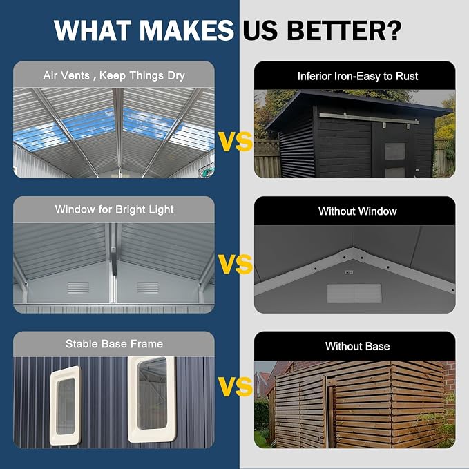 10x10 FT Metal Shed Large Waterproof Outdoor Tools Storage - Image 7