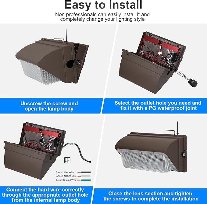 120W LED Wall Pack with Photocell, 5000K 15840LM Dusk to Dawn Lights Security - Image 6