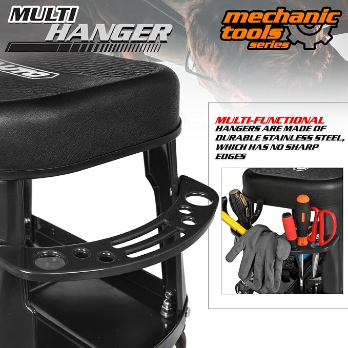 M-AUTO Heavy Duty Garage Rolling Work Seat 300LBS Capacity Mechanics Stool - Image 6