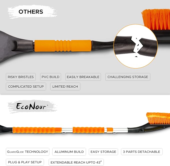 EcoNour 43" Ice Scrapers for Car Windshield Extendable | 3 Parts Detachable - Image 5
