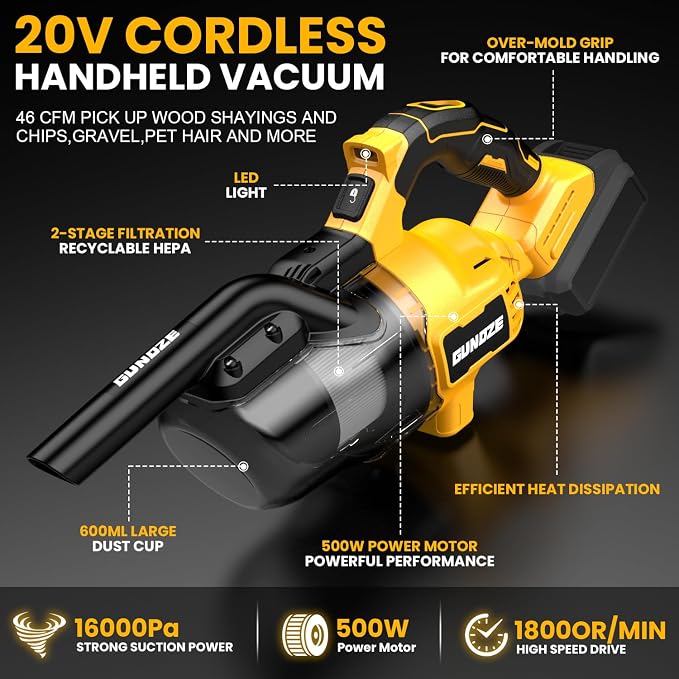 Cordless Vacuum for Dewalt 20V Battery, 5 in 1 Handheld Electric Vacuum Cleaner - Image 2