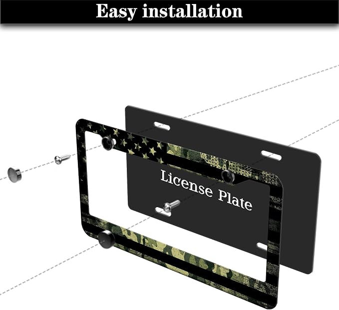 License Plate Frame Multicolor License Plate Holder USA Flag Black Camo - Image 7