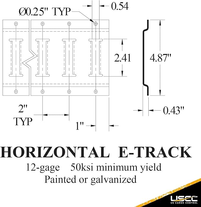 US Cargo Control E Track, Made in USA, 12 Gauge Steel 5 FT Galvanized E Track - Image 8