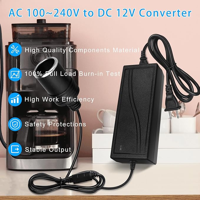 inShareplus 12V 5A 60W AC to DC Converter, 12 Volt Cigarette Lighter Adapter - Image 3