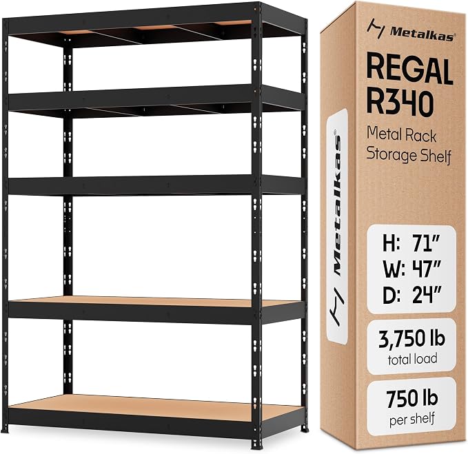 Storage Shelves: 5 Storage Shelves Heavy Duty w/ 3, 750 lb Total Load Capacity by Metalkas