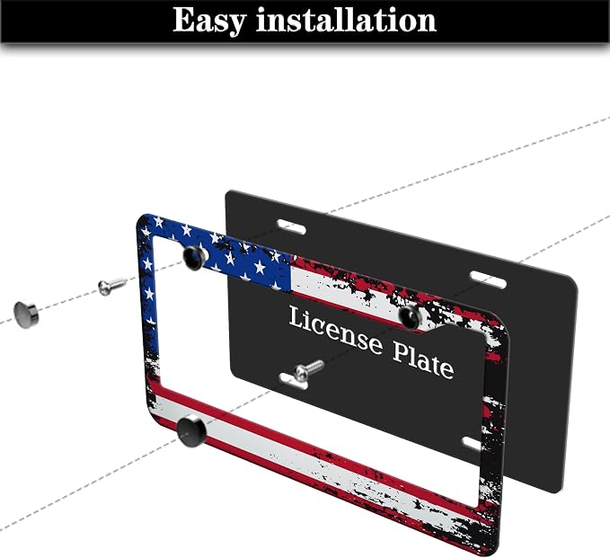 License Plate Cover Multicolor License Plate Frames Patriotic USA American Flag - Image 7