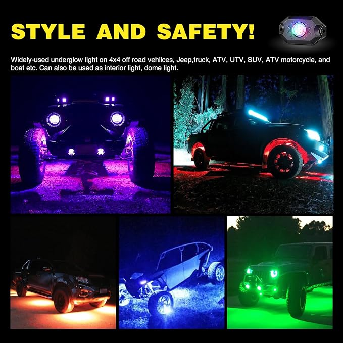 Nilight RGB LED Rock Lights Kit, 6 pods Underglow Multicolor Neon Pod - Image 7
