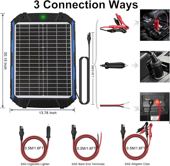 SUNER POWER 20W 12V Solar Battery Trickle Charger & Maintainer PRO, Built-in - Image 5