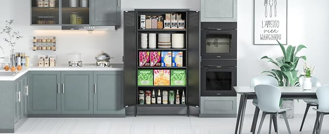 Metal Storage Cabinets with 4 Adjustable Shelves，Black Metal File Cabinet - Image 5
