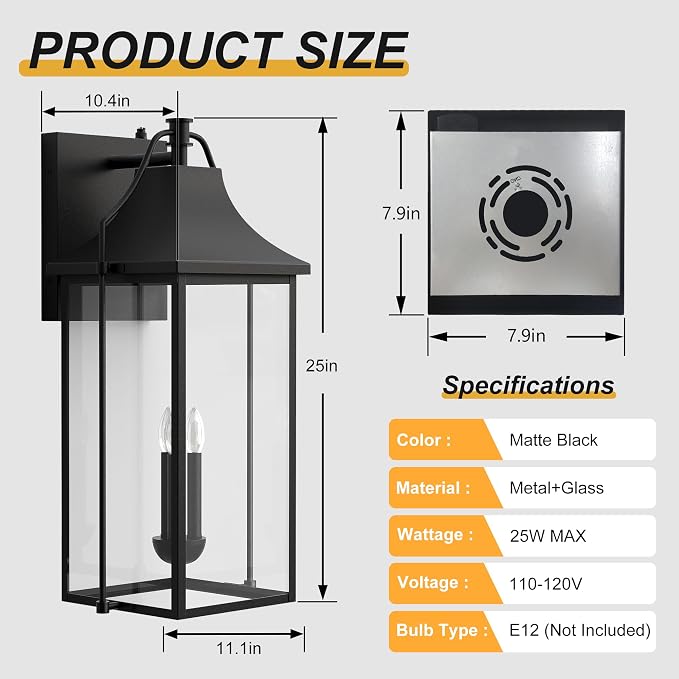 - Dusk to Dawn Outdoor Wall Light, Large Size Waterproof Patio - Image 7