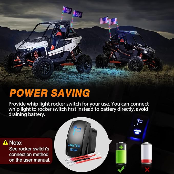 Nilight 2PCS 6FT RGB LED Whip Light, Remote App Control w/DIY Chasing Patterns - Image 6