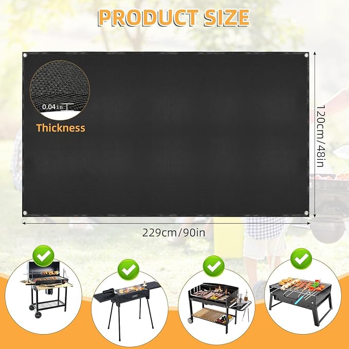 Under Grill Mat for Outdoor Grilling, 90 x 48 inches Double-Sided Fireproof - Image 2