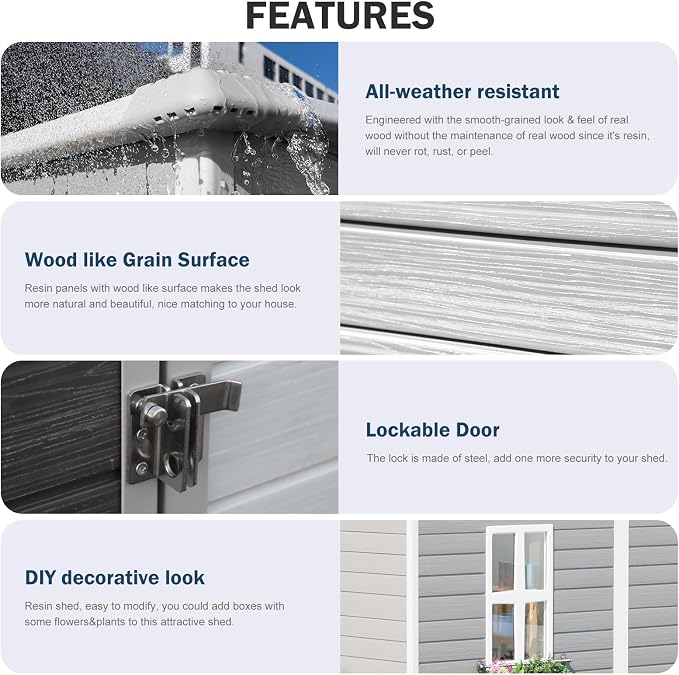 8x4 FT Resin Storage Shed with Floor Window - Image 5