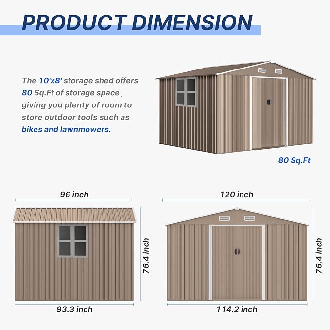 10FT x 8FT Metal Outdoor Storage Shed, Garden Sheds & Outdoor Storage - Image 3