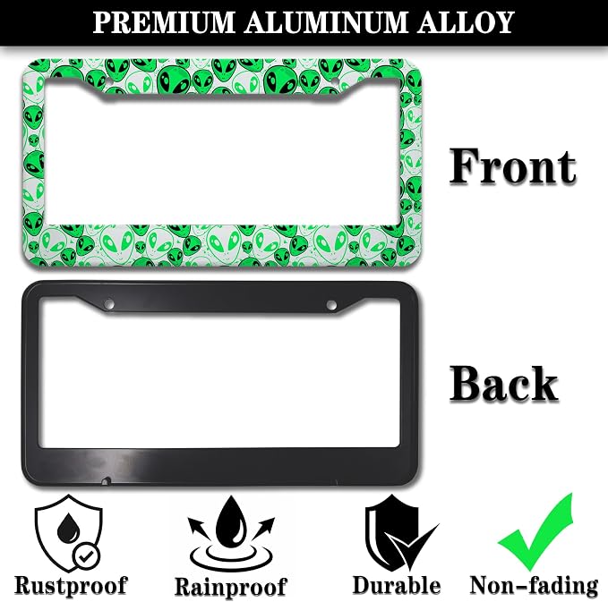 License Plate Covers for Men Green License Plate Frames for Women Alien - Image 3
