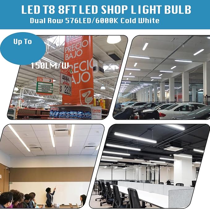 25-Pack, 8 Foot LED Bulbs, 100W 15000lm 6000K Cold White, Super Bright - Image 6