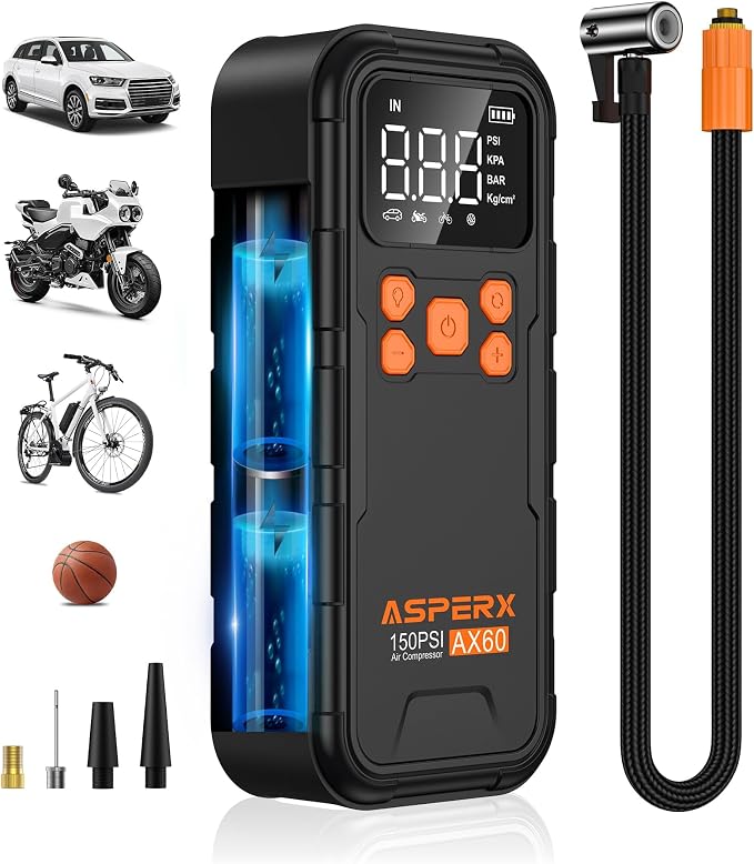 Tire Inflator Portable Air Compressor, 150PSI Cordless Air Pump by AsperX