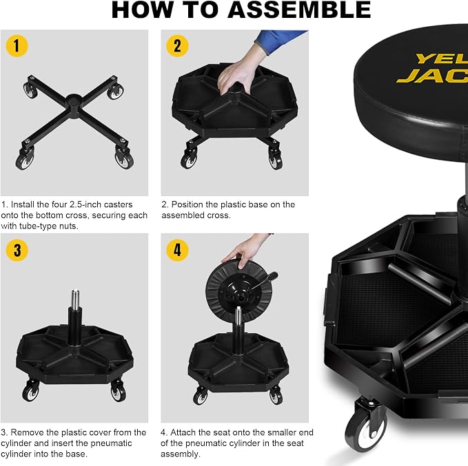 YELLOW JACKET Rolling Garage Seat Adjustable Pneumatic Shop Creeper Seat 300Lbs - Image 7