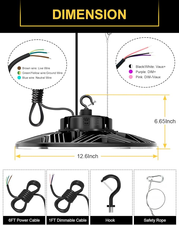 UFO LED High Bay Light, 150W/100W/80W Adjustable, 3000K/4000K/5000K, UL & DLC - Image 7