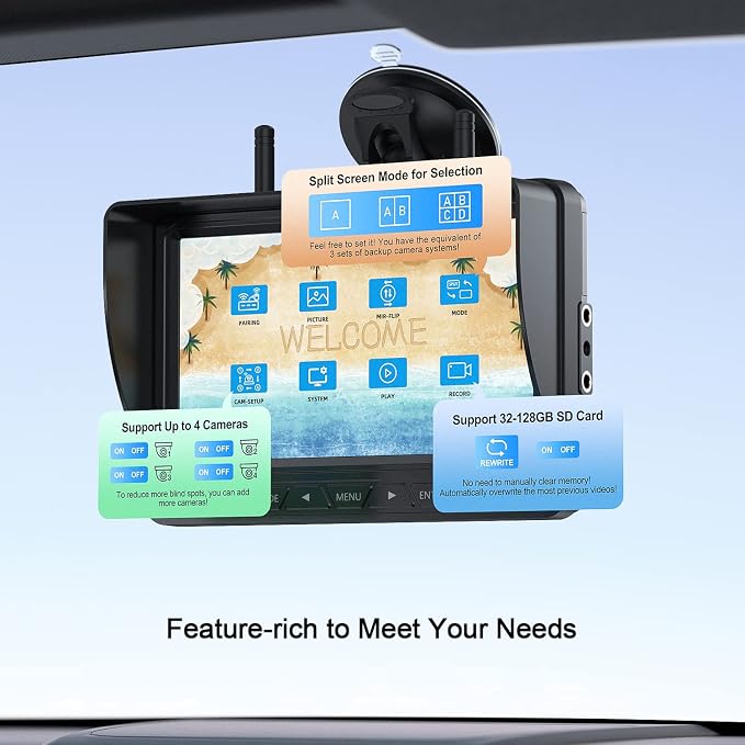 Fookoo HD 4 Cameras Wireless RV Backup System, 2 Rear View + 2 Side Cameras - Image 7