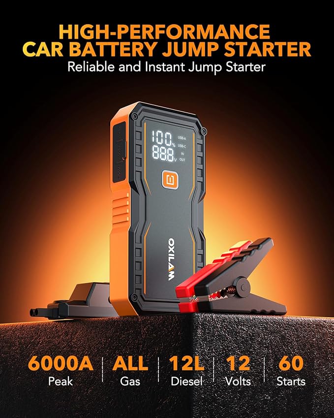OXILAM Jump Starter 6000A for All Gas/12L Diesel, Car Battery Jumper Starter - Image 4