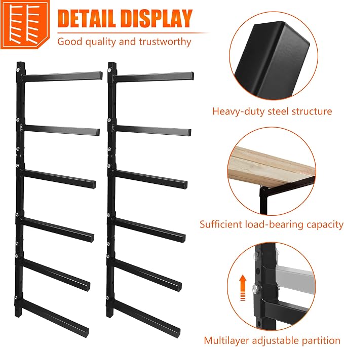 6-Tiered Collapsible Wall Mount Lumber Storage Metal Rack, 6-Level Foldable - Image 4