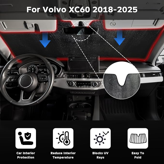 Windshield Sun Shade for Volvo XC60 2018-2025 - Image 2