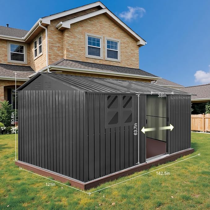 12 x 10 FT Outdoor Storage Shed, Metal Garden Tool Shed - Image 6