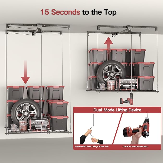 Overhead Garage Storage Rack, Adjustable Heavy-duty 4x4 Ft Ceiling Storage Racks - Image 6