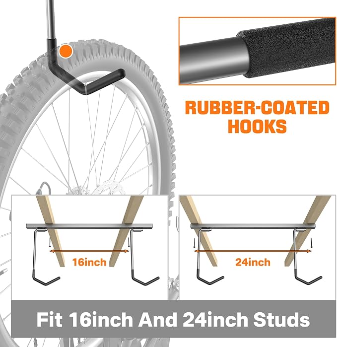 TORACK Overhead Bike Rack for Garage, Ceiling-Mounted Bicycle Storage Hooks for - Image 3
