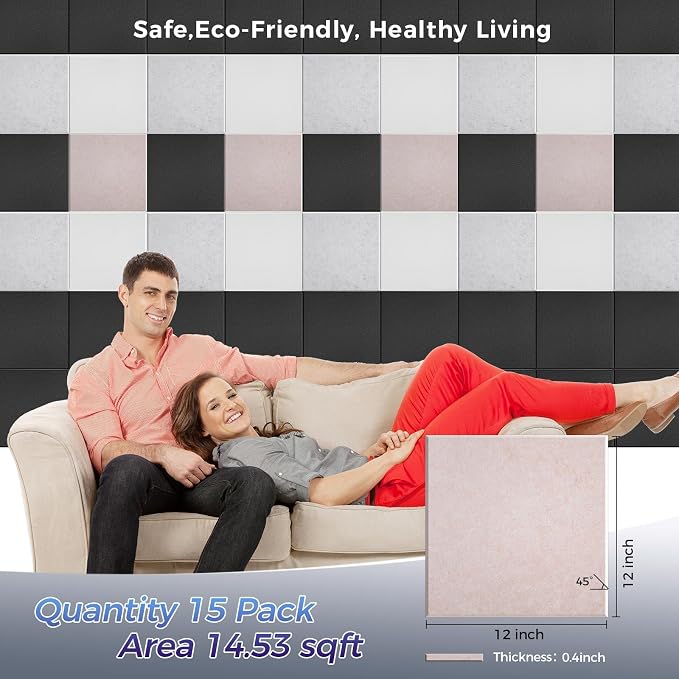 15 pcs 165dtex Microfiber Acoustic Panels ，Self-Adhesive Soundproof Wall Panels - Image 3
