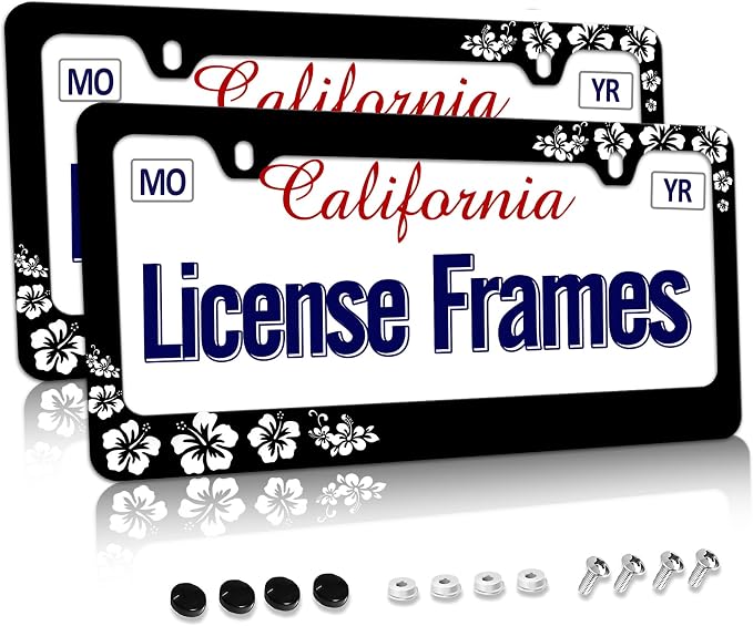 Stainless Steel Hibiscus Flower License Plate Frame Hibiscus License Plate by Unknown