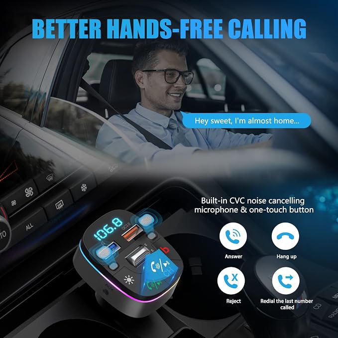 LENCENT Bluetooth Car Adapter, 5.0 Car FM Transmitter - Image 3