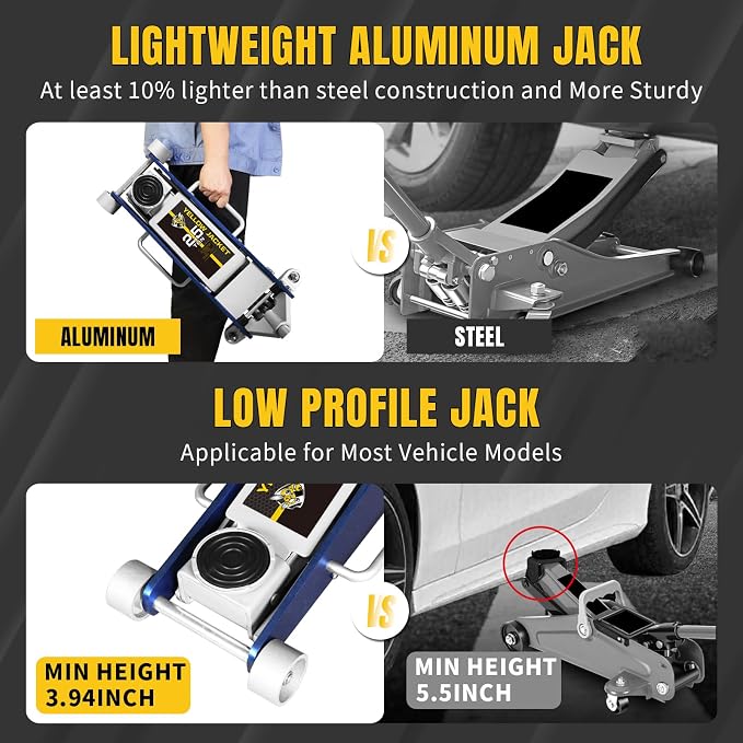 YELLOW JACKET Floor Jack 2.5 Ton Hydraulic Low Profile Aluminum and Steel - Image 6
