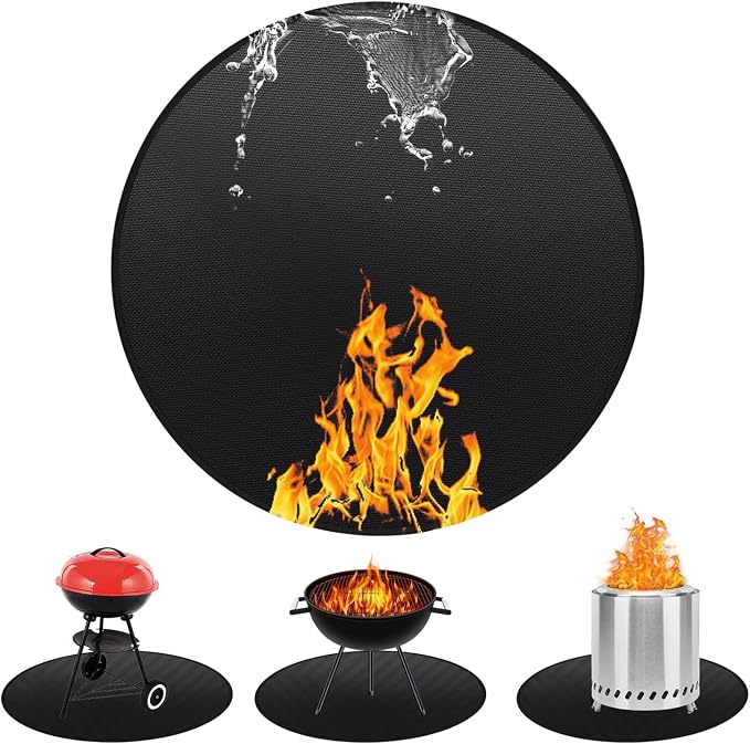 Round BBQ Grill Mat, 48 Inch Double-Sided Fireproof Pad 4-Layer Deck Protector by Unknown