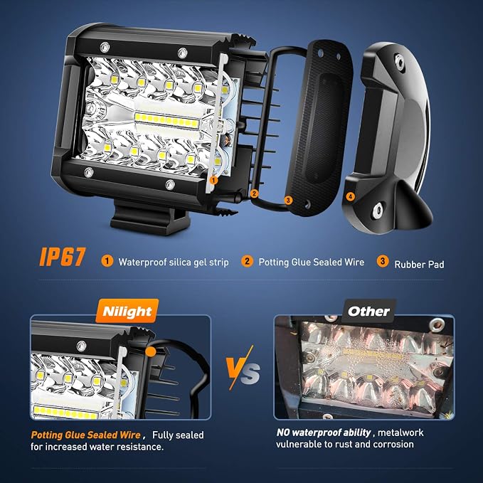 Nilight LED Light Bar 2PCS 60W 4 Inch Flood Spot Combo LED Work Light Pods - Image 4