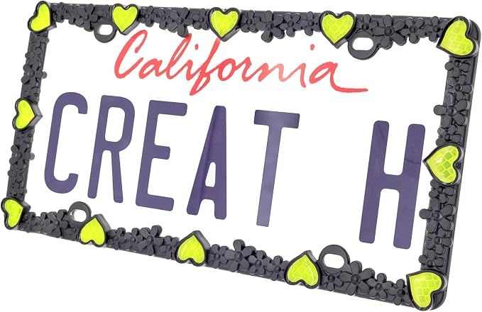 Creathome 3D Daisy Heart License Plate Frame from Pure Zinc Alloy Metal Perfect - Image 2
