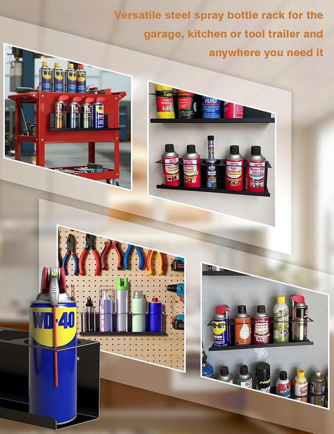 4 Pack Spray Can Holder Organizer, Wall-Mounted Steel Spray Bottle Rack - Image 7