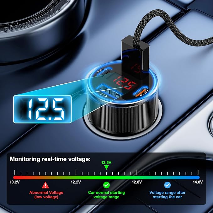 Car Charger USB C, Besgoods 4 Ports Cigarette Lighter USB Charger USB C Car - Image 4