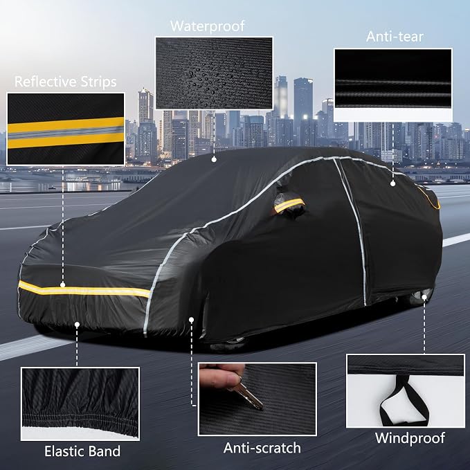 Car Covers for Automobiles, 6 Layers Car Cover Waterproof All Weather, Full - Image 6