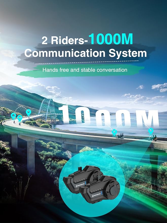 Motorcycle Intercom Headset, Moman H2 Pro【1 Pack Carbon】 Helmet Wireless - Image 4