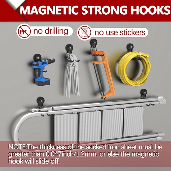 3-H Heavy Duty Magnet Garage Hooks 2 Pack, Extra Large Strong Magnetic Hooks - Image 6