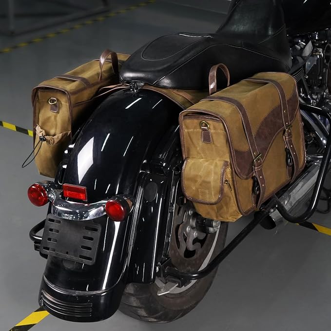 NICECNC Motorcycle Saddle Bags, Vintage Oil Waxed Canvas Motorcycle Saddlebags - Image 8