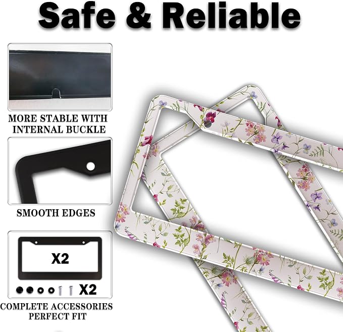 License Plate Cover Multicolor License Plate Frames Folk Flower Hippie Boho - Image 4