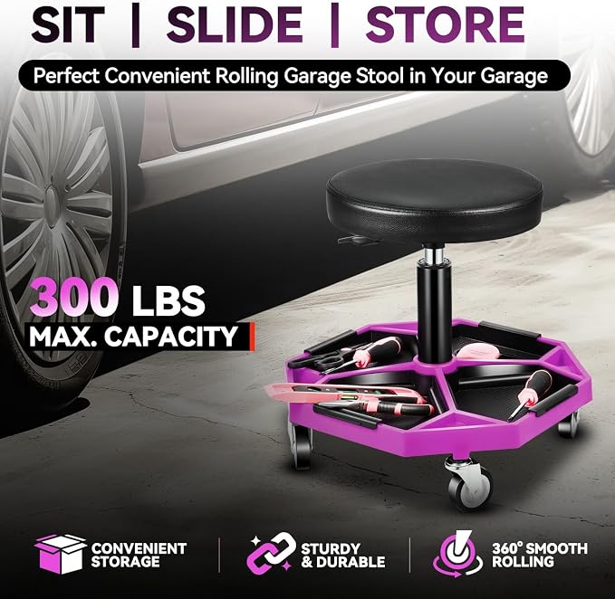Auto Dynasty Mechanic Stool, Adjustable Rolling Pneumatic Creeper Garage Shop - Image 3