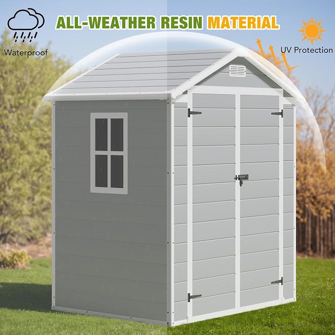 Greesum Outdoor Storage Shed 6X4FT All-Weather Resin Tool Room - Image 5