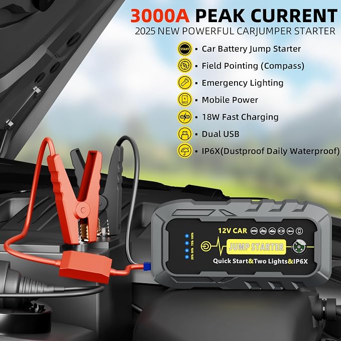 2025 Upgraded for A5 Car Jump Starter 3000A, Jump Starter Battery Pack for Up - Image 2
